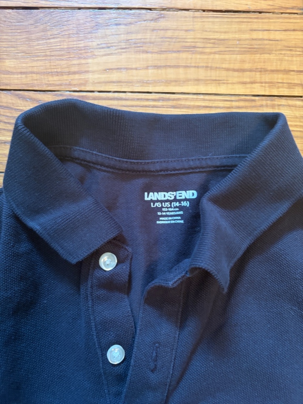 Lands' End Boys Black Pique Polo Shirt